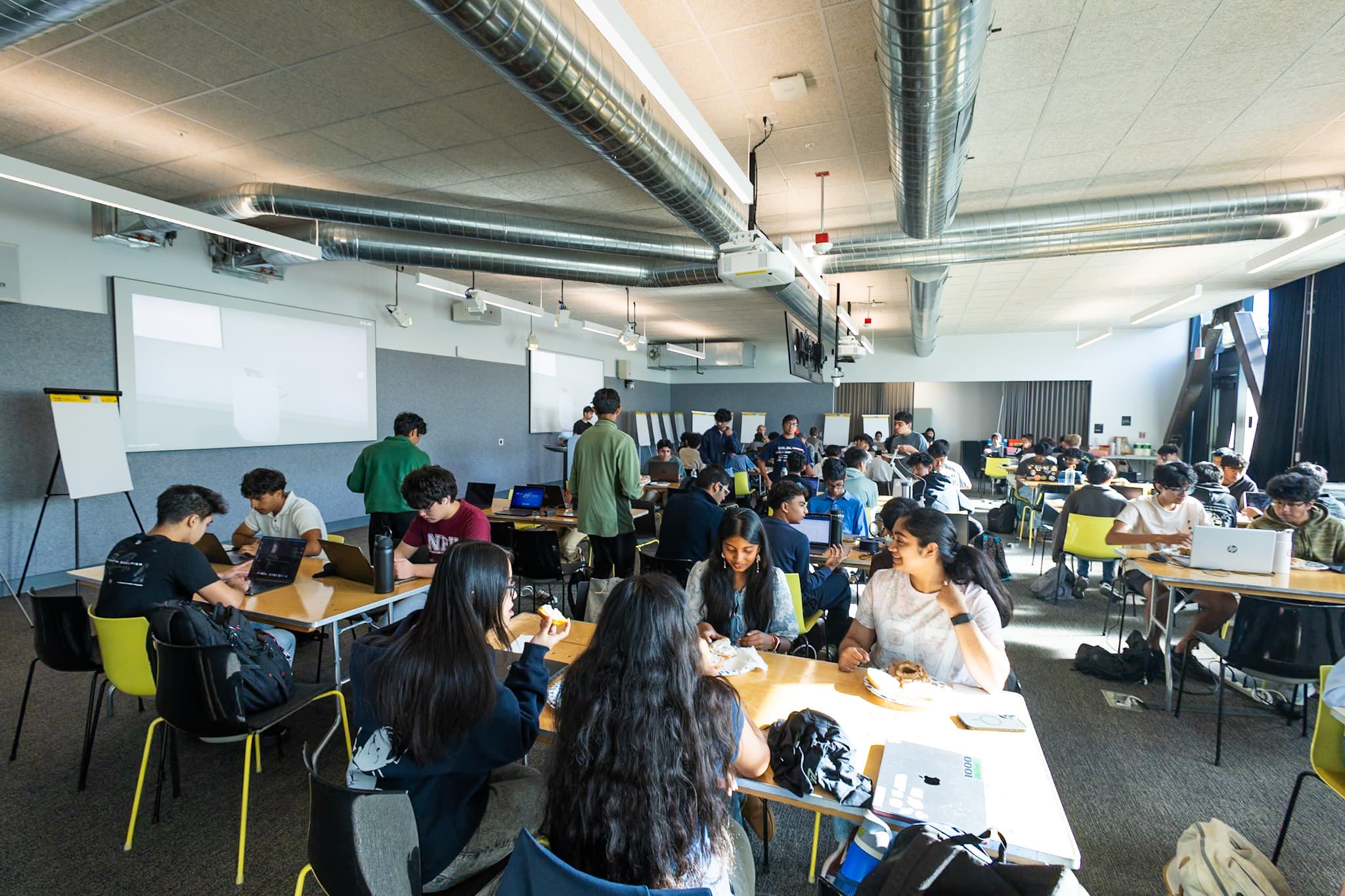 Wide shot of participants working